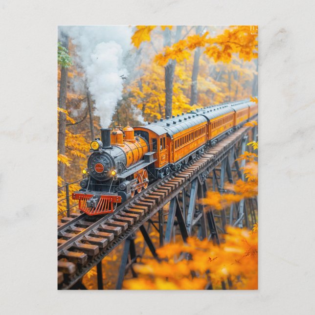 Cartes Pour Fêtes Annuelles Train miniature à vapeur sur un pont en treillis d (Devant)