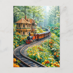 Cartes Pour Fêtes Annuelles Train miniature serpentant à travers les collines