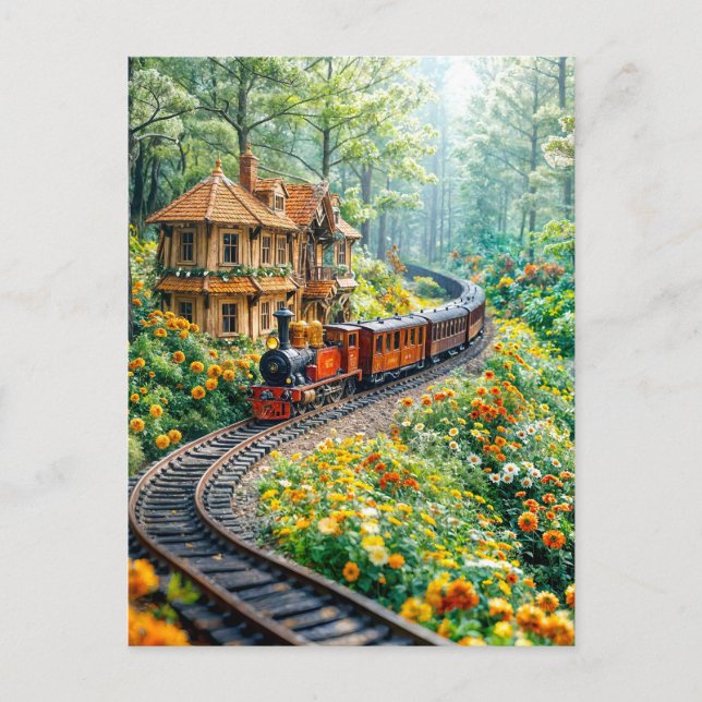 Cartes Pour Fêtes Annuelles Train miniature serpentant à travers les collines  (Devant)