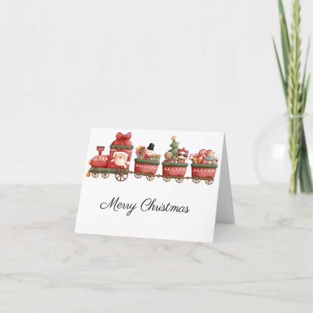 Cartes Pour Fêtes Annuelles Train Ride Avec Père Noël Et Ses Amis (Devant)