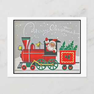 Cartes Pour Fêtes Annuelles Train rouge de Noël Retro Vintage Père Noël