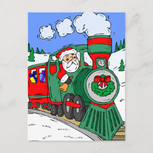 Cartes Pour Fêtes Annuelles Train rouge et vert père Noël