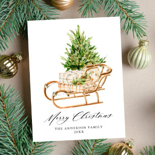 Cartes Pour Fêtes Annuelles Traîneau de Noël aquarelle Boho Non-Photo