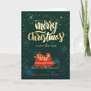 Cartes Pour Fêtes Annuelles Traîneau de Noël élégant vert 