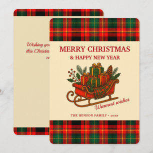 Cartes Pour Fêtes Annuelles Traîneau de Noël vintage avec cadeaux et carreaux