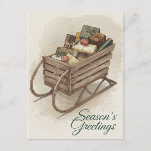 Cartes Pour Fêtes Annuelles Traîneau rustique plein de cadeaux aquarelle