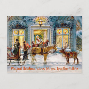 Cartes Pour Fêtes Annuelles Traîneau tiré par des chevaux Image de Noël vintag