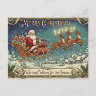 Cartes Pour Fêtes Annuelles Traîneau vintage du Père Noël et des rennes