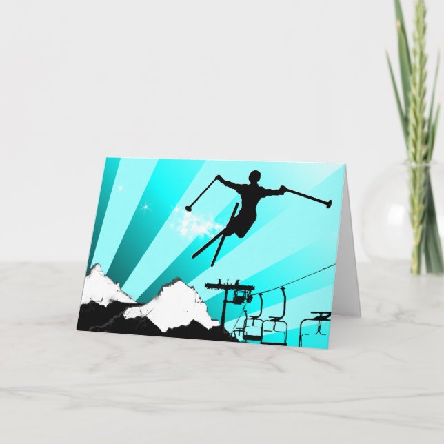 Cartes Pour Fêtes Annuelles traînée de poudre de ski (Devant)