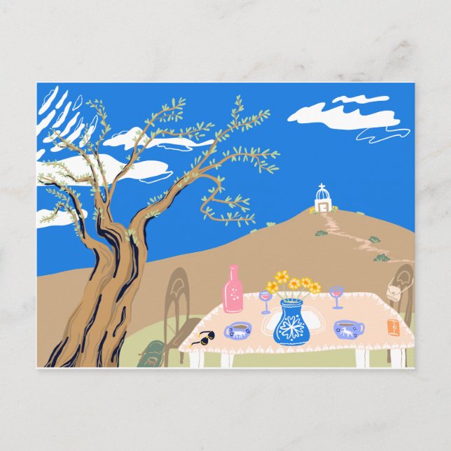 Cartes Pour Fêtes Annuelles Travel keepsake Greek afternoon olive tree scene (Devant)
