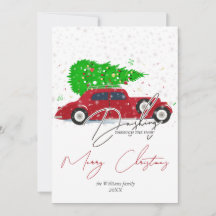 Traversée de la neige voiture rouge Noël arbre de