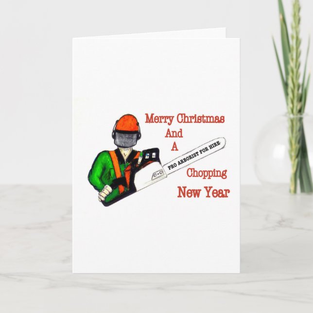 Cartes Pour Fêtes Annuelles Tree Surgeon Arborist at work present Chainsaw (Devant)