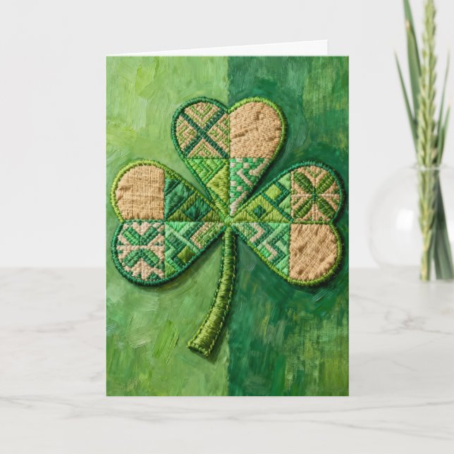 Cartes Pour Fêtes Annuelles Trèfle patchwork de la Saint-Patrick (Devant)