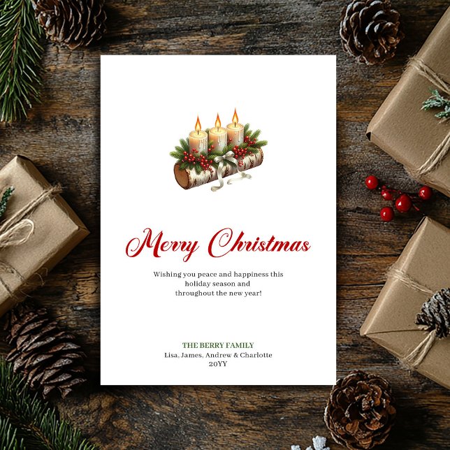 Cartes Pour Fêtes Annuelles Trendy Christmas candles wooden log greeting (Trendy Christmas candles wooden log greeting Holiday Card)