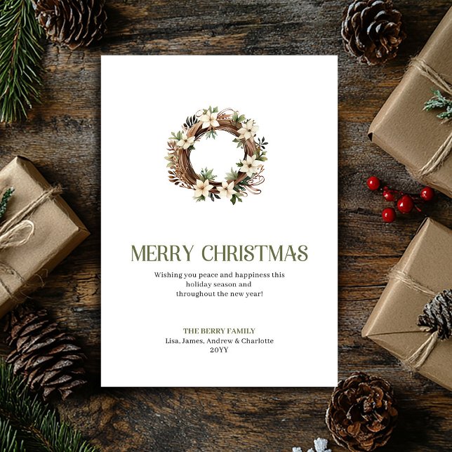 Cartes Pour Fêtes Annuelles Trendy Christmas Wreath Sage Neutral Holiday Card (Trendy Christmas Ornament Sage Neutral Holiday Card)
