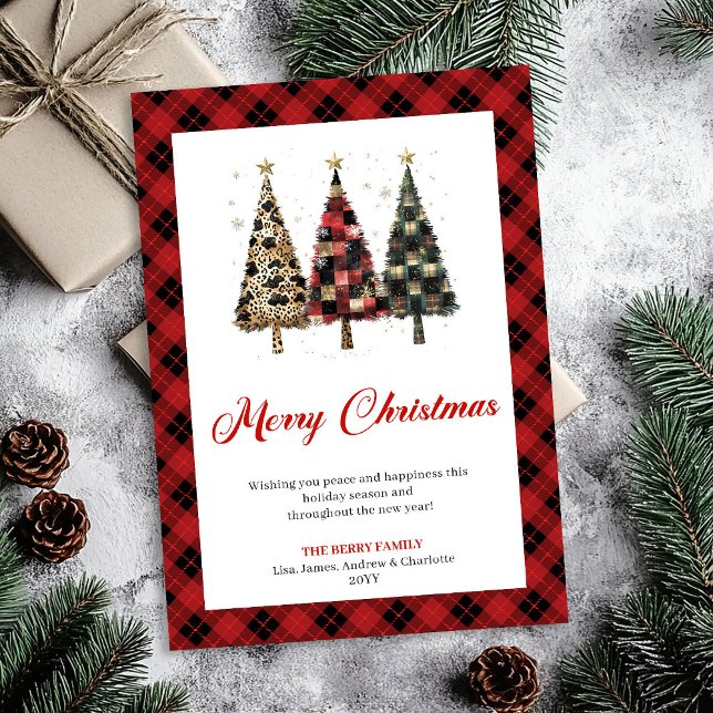 Cartes Pour Fêtes Annuelles Trendy Red Plaid Christmas Tree Leopard Pattern   (Trendy Red Plaid Christmas Tree Leopard Pattern Card)