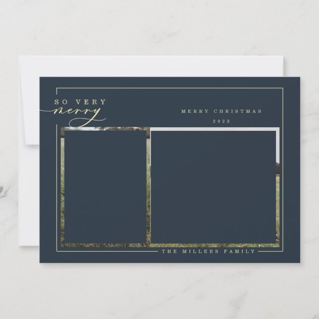 Cartes Pour Fêtes Annuelles Très Joyeuse calligraphie or moderne Noël Photo (Devant)