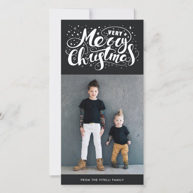 Cartes Pour Fêtes Annuelles Très Joyeuse photo de Noël | Noir muet (Devant)