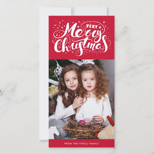 Cartes Pour Fêtes Annuelles Très Joyeuse photo de Noël | Red (Devant)