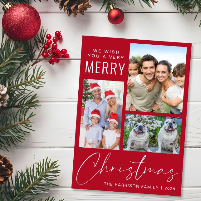 Cartes Pour Fêtes Annuelles Très Joyeux 4 Photo Rouge Noël (This holiday season, let your family's smiles and heartwarming memories shine on our 3 photo card)