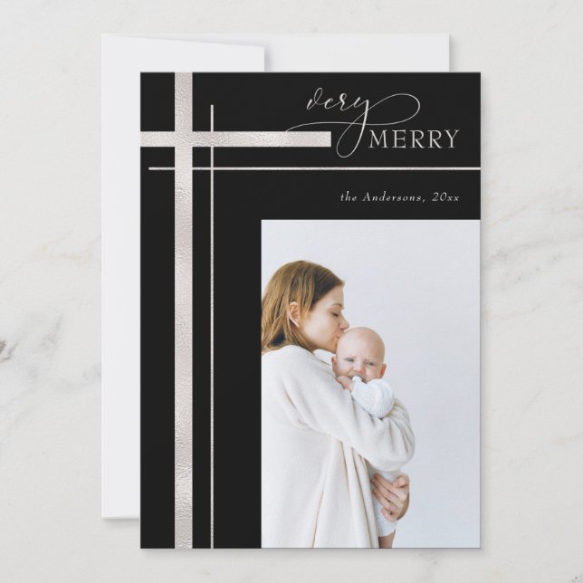 Cartes Pour Fêtes Annuelles Très Joyeux Faux Foil Une photo Noël Religieux (Devant)