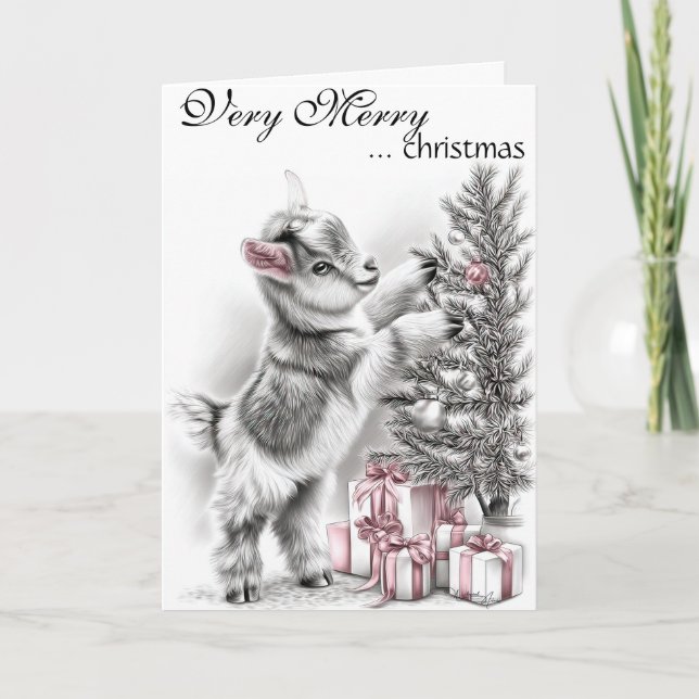 Cartes Pour Fêtes Annuelles Très Joyeux Noël - Baby Chèvre Noël (Devant)