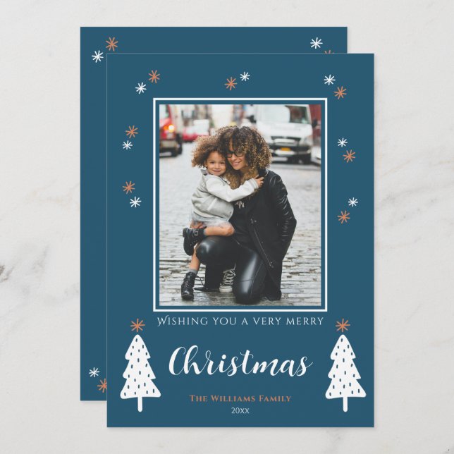 Cartes Pour Fêtes Annuelles Très Joyeux Noël Doodle Trees Photo moderne (Devant / Derrière)