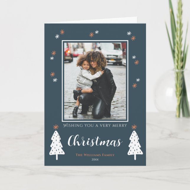 Cartes Pour Fêtes Annuelles Très Joyeux Noël moderne Doodle Trees Photo (Devant)