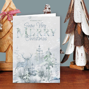 Cartes Pour Fêtes Annuelles Très joyeux Noël neigeux forêt hivernale et cerf H