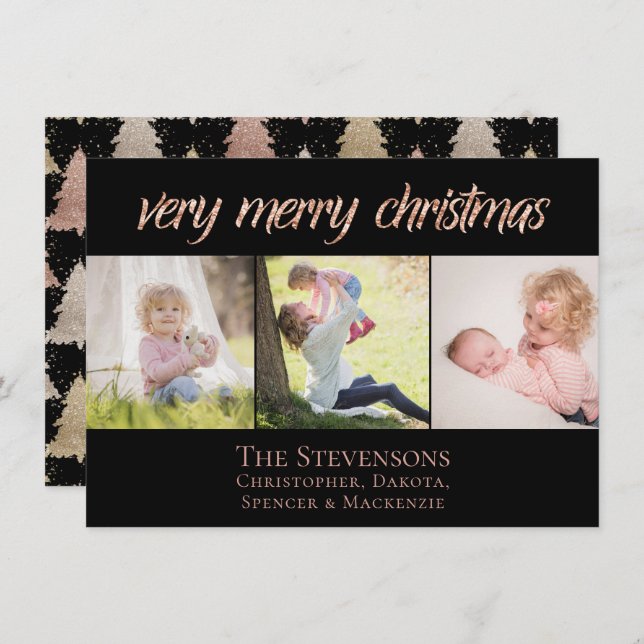 Cartes Pour Fêtes Annuelles Très Joyeux Noël | Photo moderne Rose Gold Chic (Devant / Derrière)