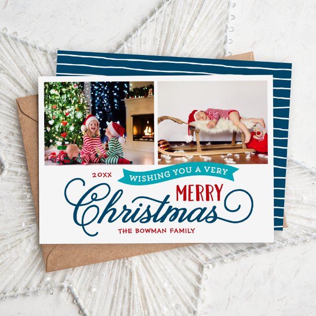 Cartes Pour Fêtes Annuelles Très Joyeux Noël Script 2 Photo (Créateur téléchargé)