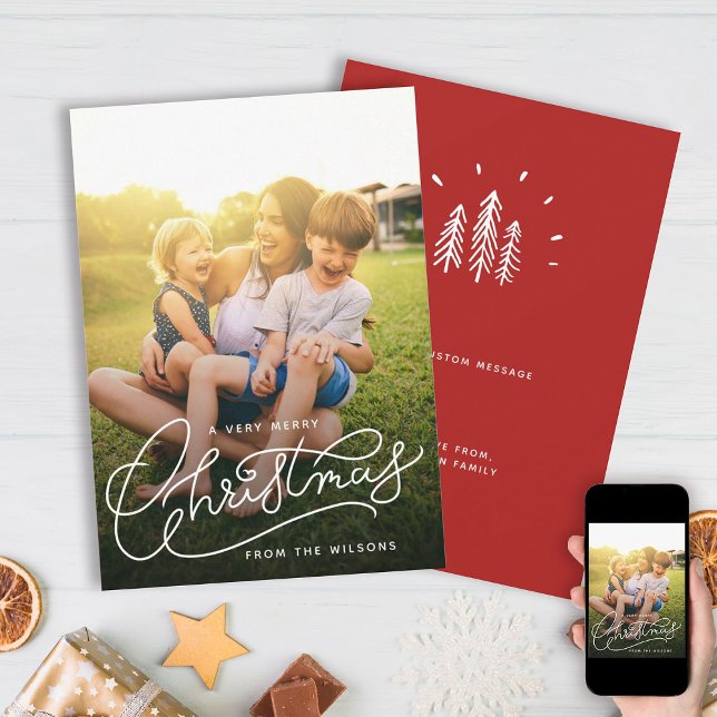 Cartes Pour Fêtes Annuelles Très Joyeux Noël Simple Mignonne Photo Famille (Stylish Script Christmas magic for the whole crew! 🎄👨‍👩‍👧‍👦 #FestiveFamily #ChristmasStyle)
