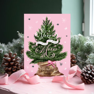 Cartes Pour Fêtes Annuelles Très Joyeux Retro Vintage rose Bow Arbre de Noël