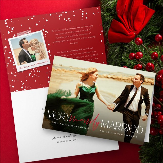 Cartes Pour Fêtes Annuelles Très Merrily Marié Mr & Mrs Mariage Photo Moderne (Very Merrily Married Mr & Mrs Modern Photo Wedding Announcement / Holiday Card @ fat_fa_tin)