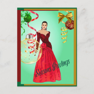 Cartes Pour Fêtes Annuelles Tri Joyeuses Fêtes couleur avec femme en rouge