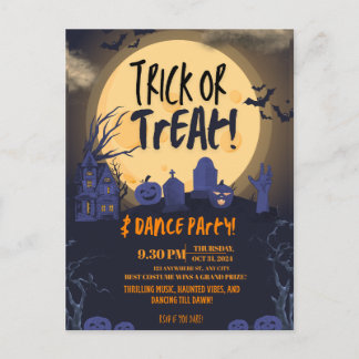 Cartes Pour Fêtes Annuelles Trick or Treat Halloween Dance Party Invitation🎃