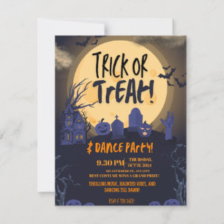 Cartes Pour Fêtes Annuelles Trick or Treat Halloween Dance Party Invitation🎃