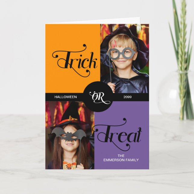 Cartes Pour Fêtes Annuelles Trick or Treat mignon Halloween Deux photos (Devant)