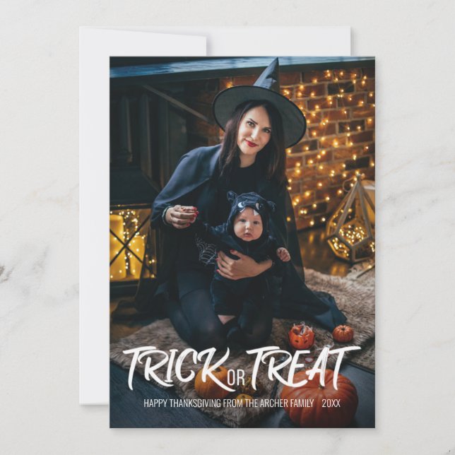 Cartes Pour Fêtes Annuelles "Trick or Treat" Photo de famille d'Halloween (Devant)