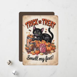 Cartes Pour Fêtes Annuelles "Trick ou Treat, Smell My Feet !" Chat Noir