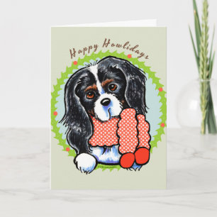 Cartes Pour Fêtes Annuelles Tricolor Cavalier CKCS Happy Howlidays