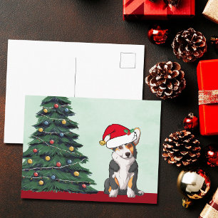Cartes Pour Fêtes Annuelles Tricolore Corgi Arbre de Noël Chien Santa Hat Mign