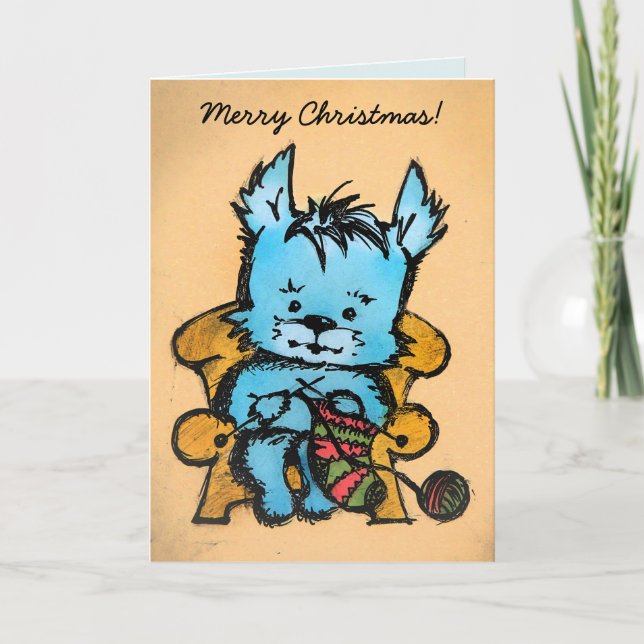 Cartes Pour Fêtes Annuelles Tricot Westie - Joyeux Noël - Main tirée (Devant)
