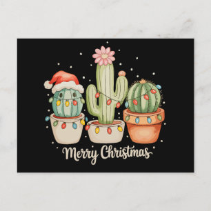 Cartes Pour Fêtes Annuelles Trio Cactus Chapeau de Père Noël Lumières de Noël