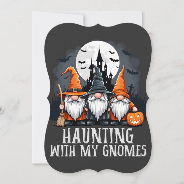 Cartes Pour Fêtes Annuelles Trio de gnomes Halloween Witchcore Château hanté (Devant)