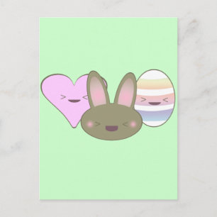Cartes Pour Fêtes Annuelles Trio de Pâques KAWAII LAPIN CHOCOLAT OEUF COEUR JO