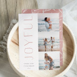 Cartes Pour Fêtes Annuelles Trio joyeux | Modern 3 Photo Collage<br><div class="desc">Un design chic et élégant de cartes de vacances avec trois photos alignées à droite dans une disposition verticale. "Joyful" apparaît à côté de votre photo dans un style sobre et moderne. Personnalisez-vous avec votre nom de famille et votre accueil personnalisé pour la touche finale parfaite à ces cartes photos...</div>