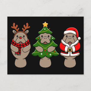 Cartes Pour Fêtes Annuelles Trio Lamantin Noël Santa Renne Arbre Xmas
