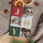 Cartes Pour Fêtes Annuelles Trio moderne Joyful Photo Collage Red Green<br><div class="desc">Photo Collage Joyful Trio moderne Red Green Holiday Card</div>