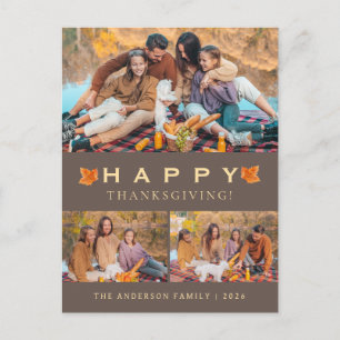 Cartes Pour Fêtes Annuelles Triple Photo Feuille d'Érable Rustique Joyeux Than